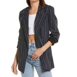 Free People Navy/white Striped Blazer Ashby pinstripe double breasted button